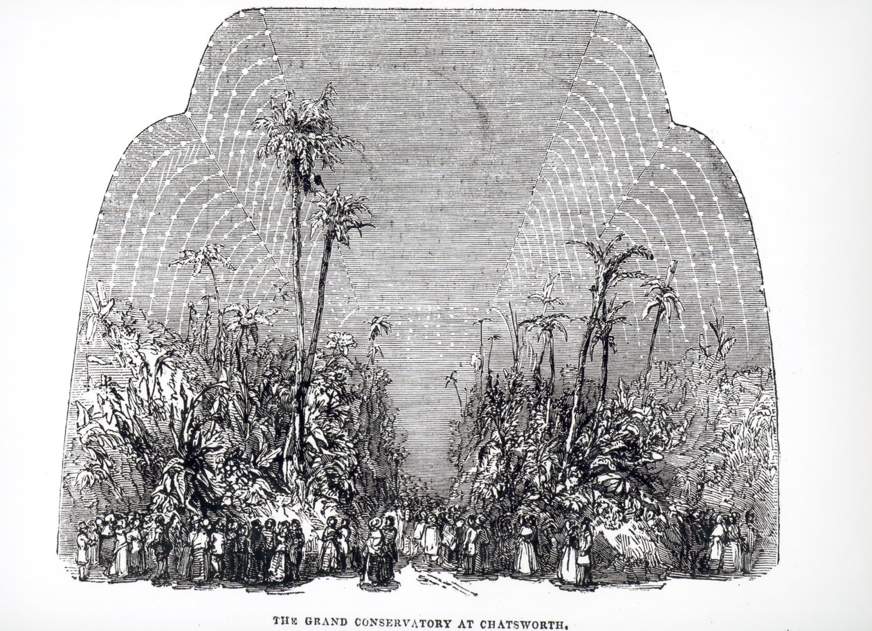 Interieur van de Grote Kas in Chatsworth, 1843 door English School