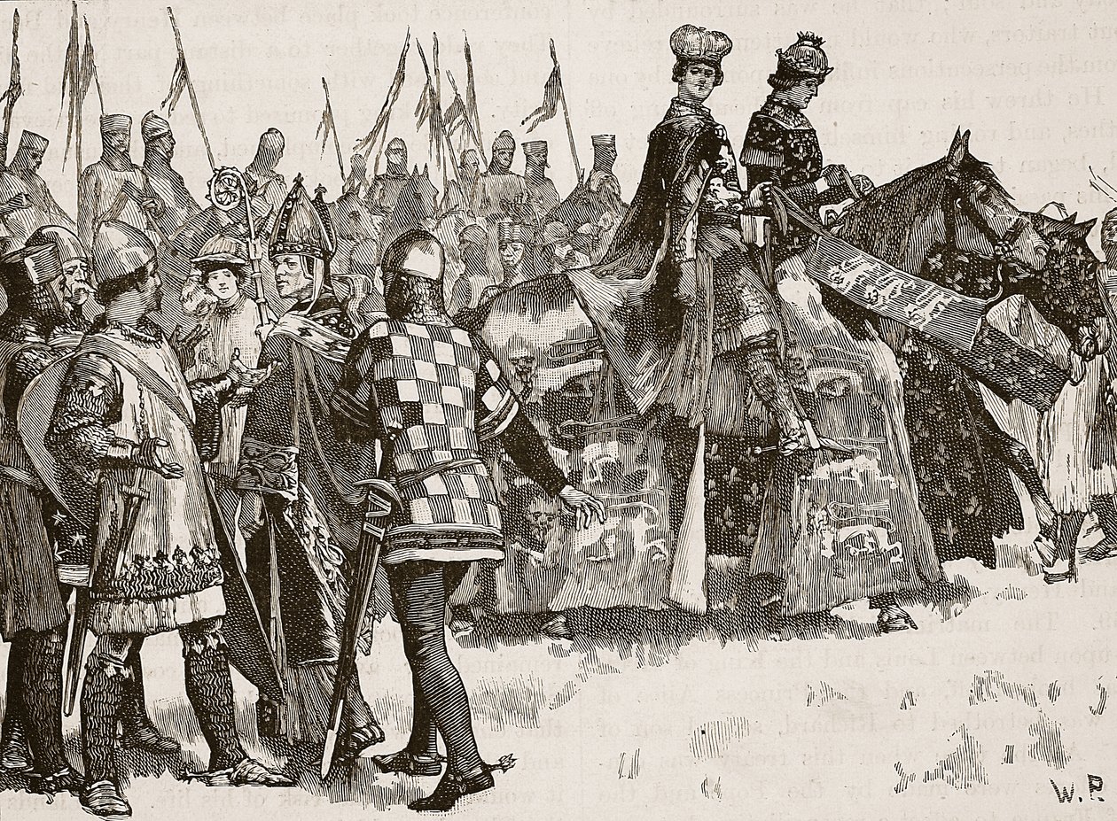 Interview tussen Becket en koning Hendrik, illustratie uit Cassells Illustrated History of England door English School