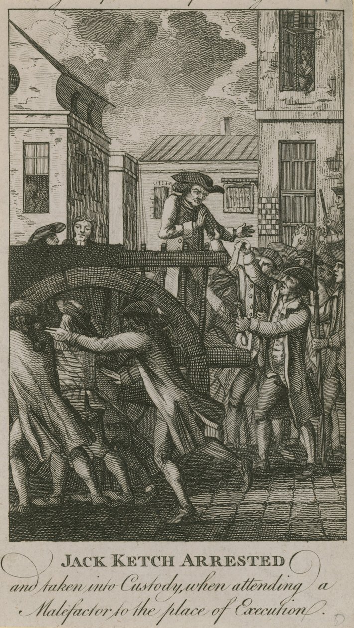 Jack Ketch gearresteerd en in hechtenis genomen (gravure) door English School