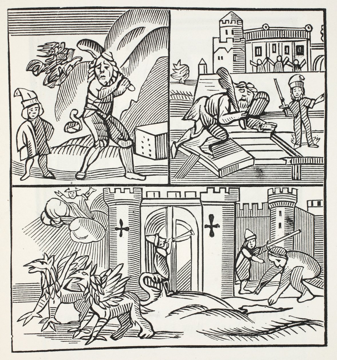 Jack en de Reuzen, illustratie uit Chap-books van de Achttiende Eeuw door John Ashton, uitgegeven 1882 door English School