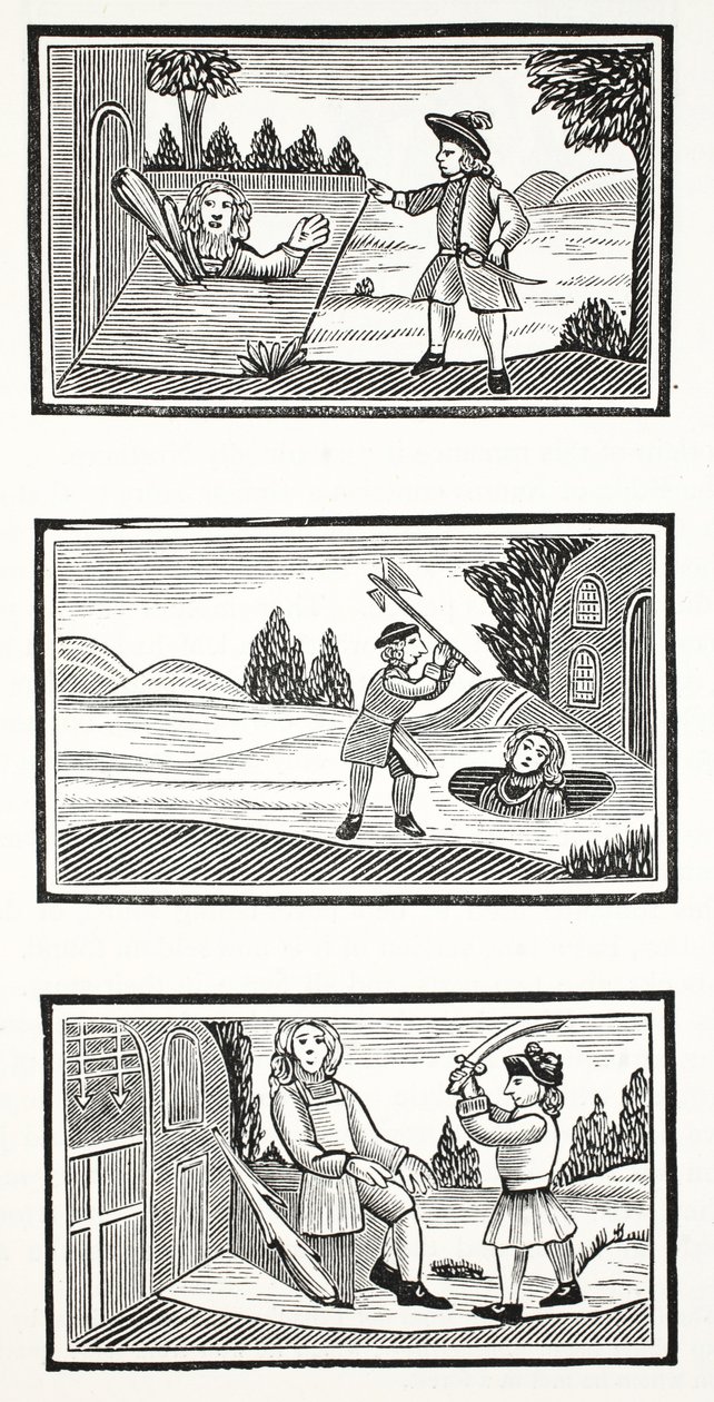 Jack en de Reuzen, illustratie uit Chap-books van de Achttiende Eeuw door John Ashton, uitgegeven 1882 door English School