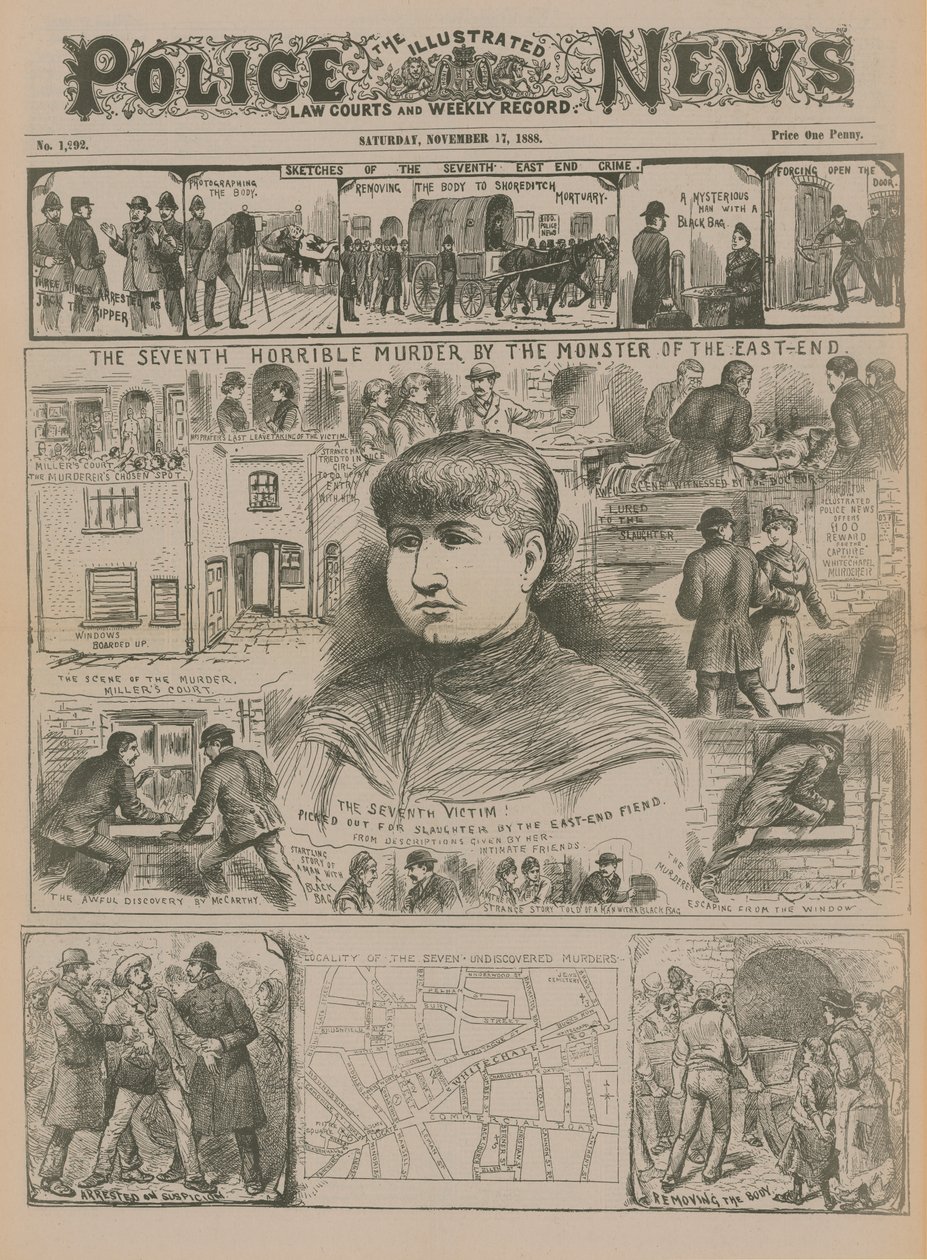 Jack de Ripper: De zevende gruwelijke moord door het monster van East End (gravure) door English School