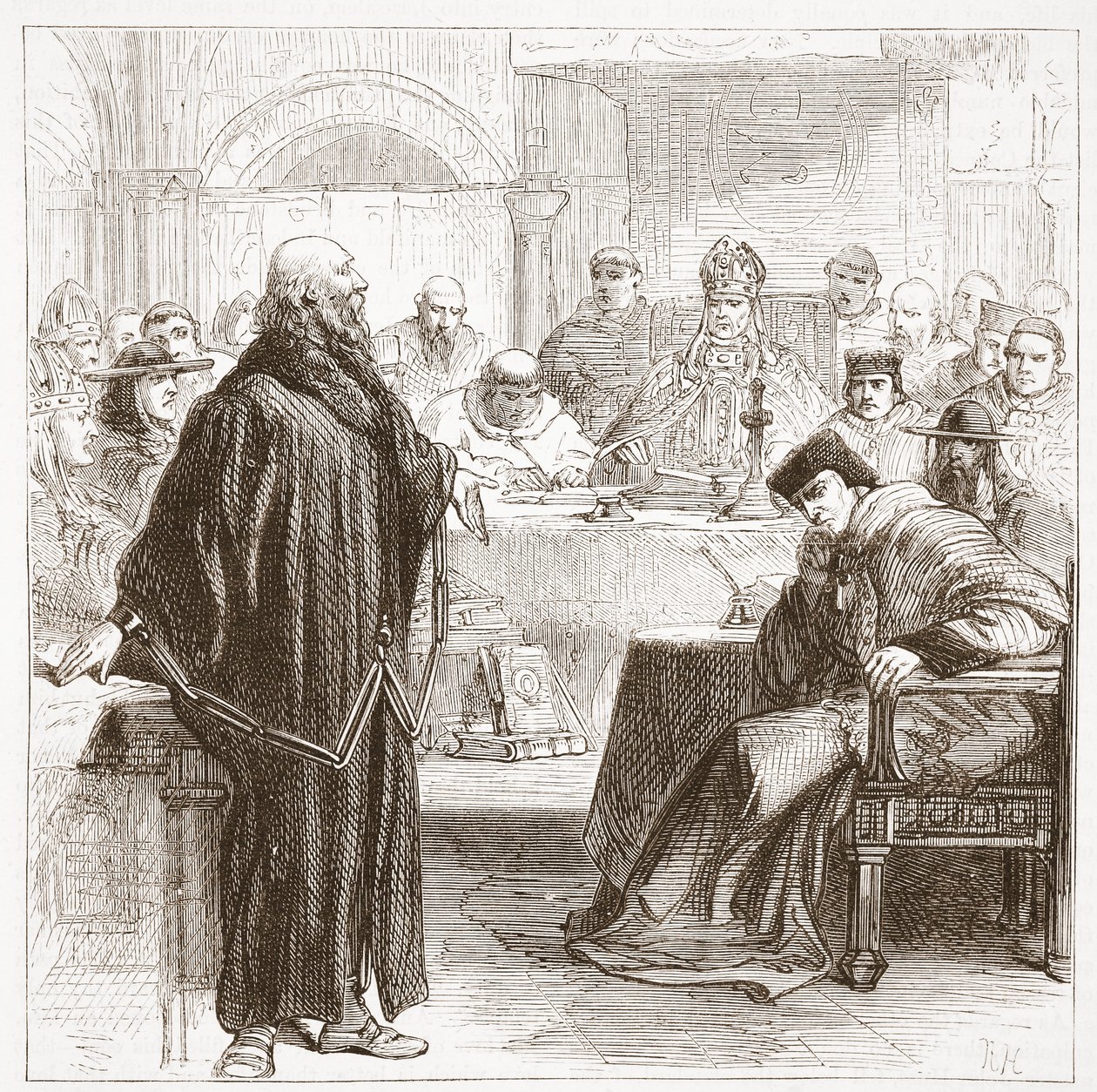 Jerome sprekend tijdens zijn proces, illustratie uit The History of Protestantism door James Aitken Wylie (1808-1890), gepubliceerd 1878 door English School