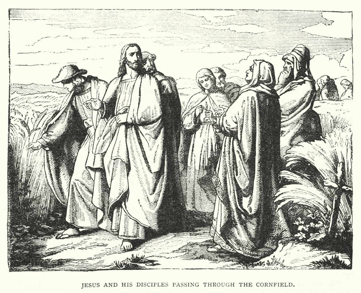 Jezus en zijn Discipelen door het Korenveld (gravure) door English School