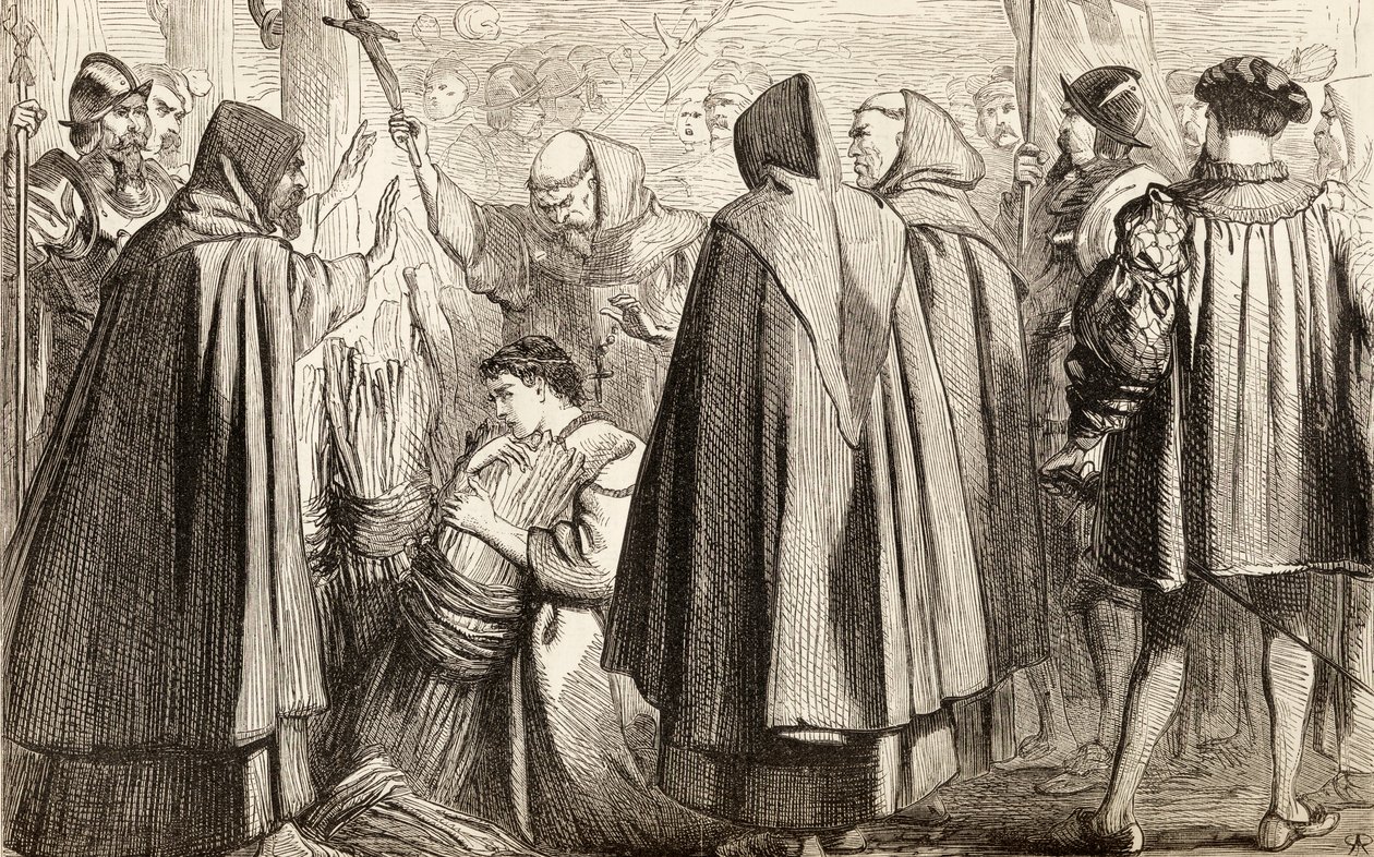 John Frith op het punt verbrand te worden voor ketterij in 1533, ca. 1865 door English School