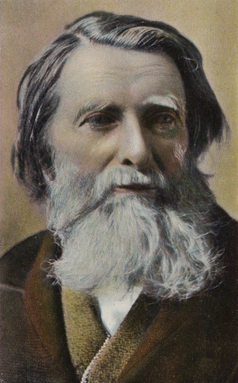 John Ruskin (1819-1900), Engels schrijver, kunstcriticus, kunstenaar en sociaal denker (kleurenlitho) door English School