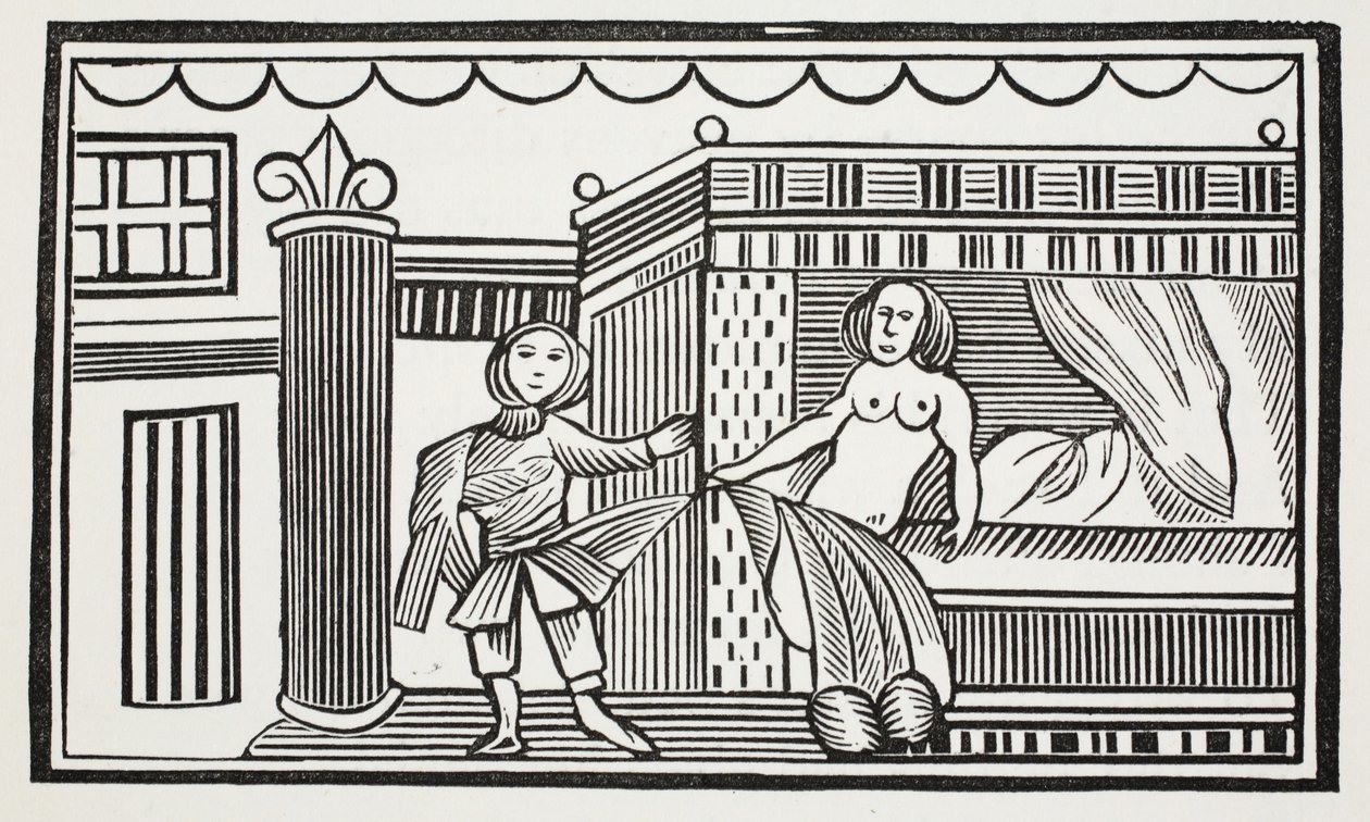 Jozef en zijn meesteres, illustratie uit Chap-books of the Eighteenth Century door John Ashton, gepubliceerd 1882 door English School