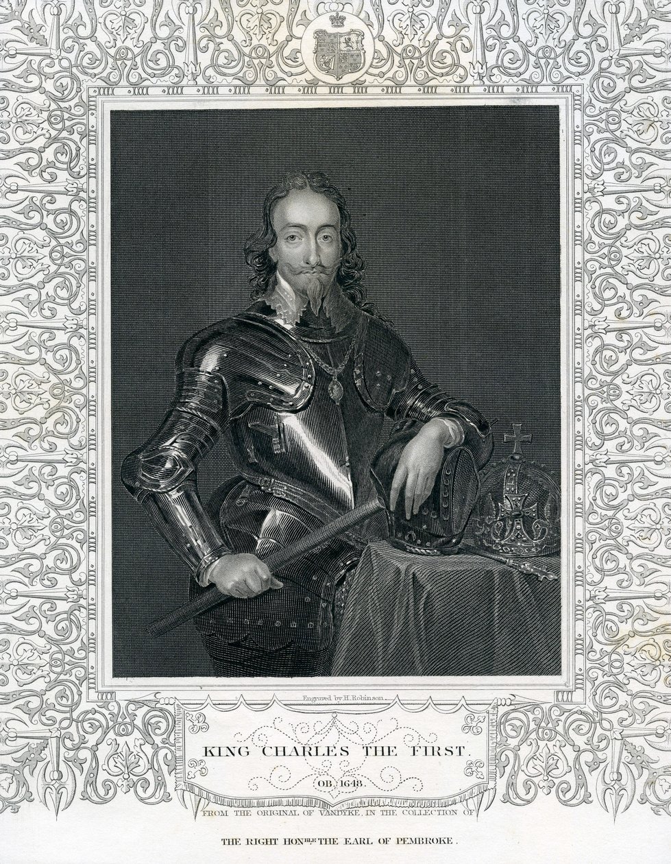 Koning Charles I (gravure door H. Robinson naar Van Dyck) door English School