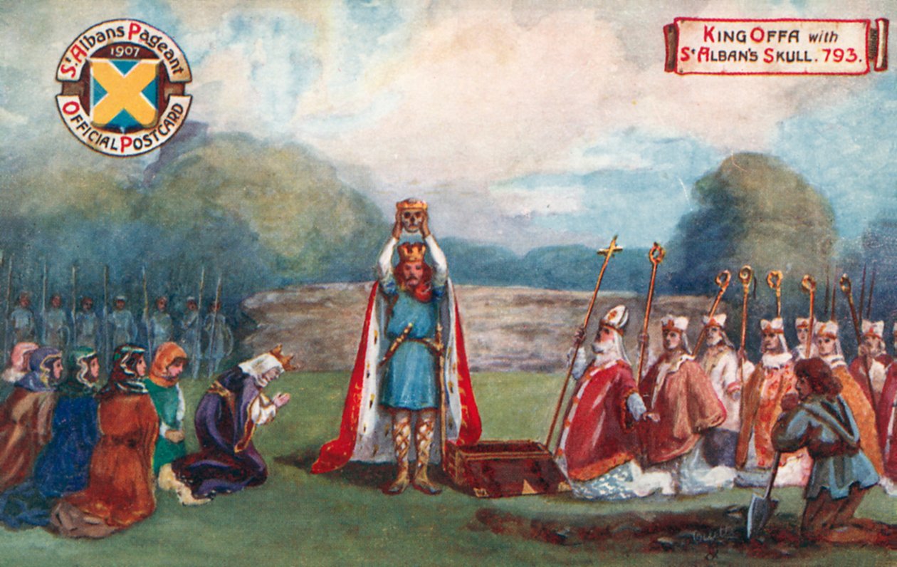 Koning Offa met de schedel van St Albans, 793; St Albans Optocht door English School
