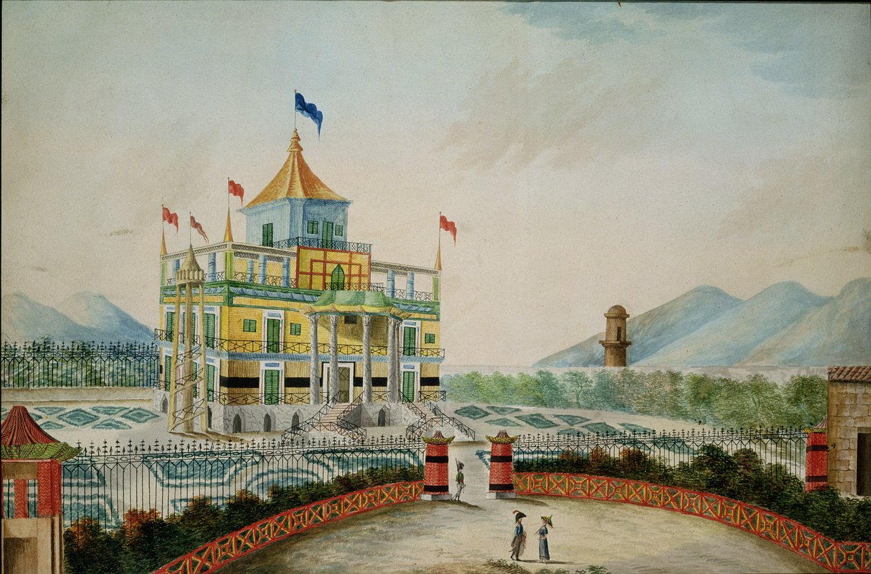 La Favorita of Palazzo Cinese, Palermo, ontworpen door Marvuglia en Giuseppe Patricola voor Koning Fernando IV, ca. 1815 door English School