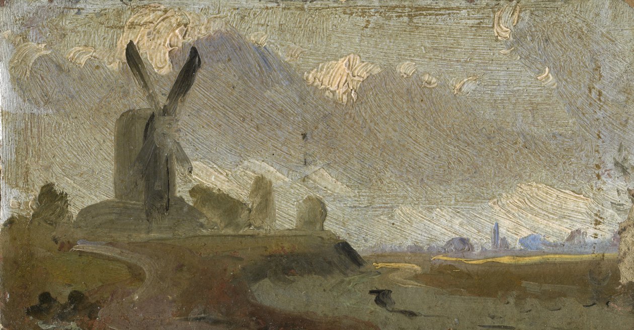 Landschap met molen door English School