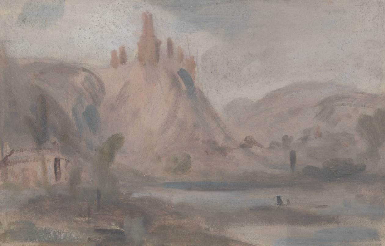 Landschap met een kasteel op een heuvel door English School