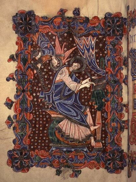 St. Mattheüs schrijft zijn evangelie, c.1080 door English School