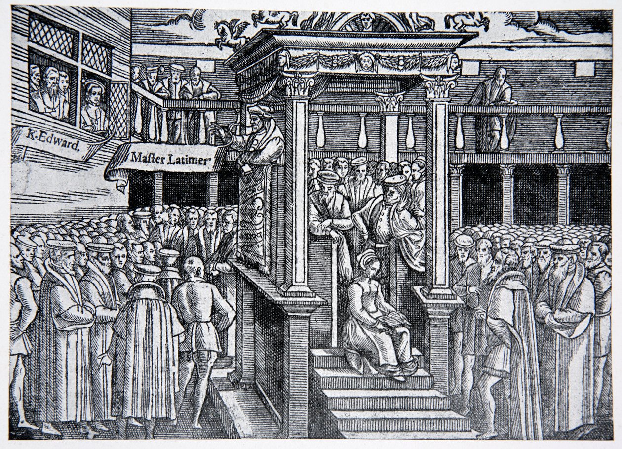 Latimer preekt voor Edward VI, illustratie uit The History of the Nation door English School