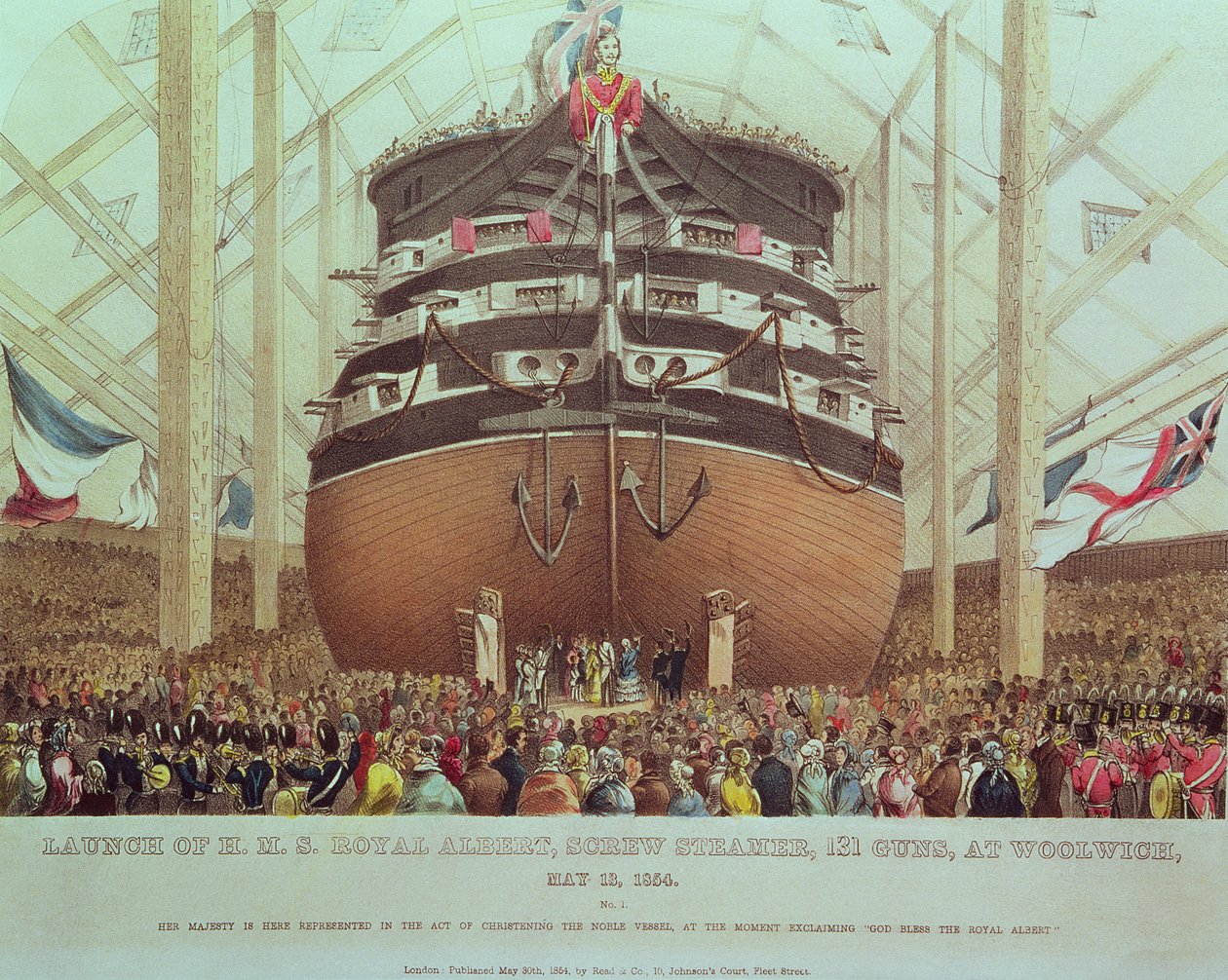 Lancering van H.M.S. Royal Albert, Schroefstoomboot, 131 kanonnen, in Woolwich, 13 mei 1854 door English School