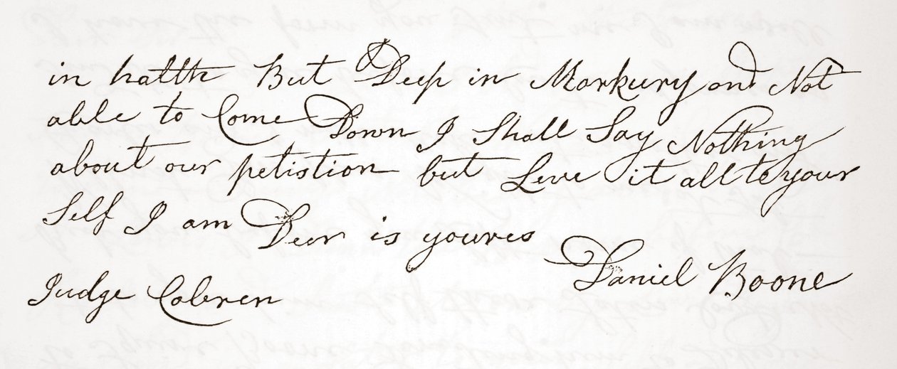 Brief van Daniel Boone aan rechter John Cobren, origineel gedateerd 5 oktober 1809 door English School