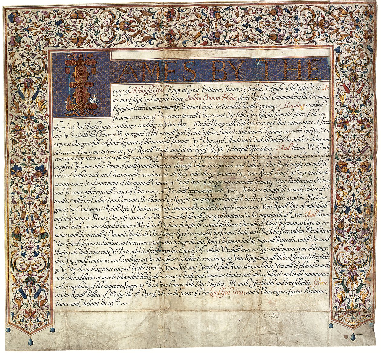 Brief aan Sultan Osman Han van koning James VI & I door English School