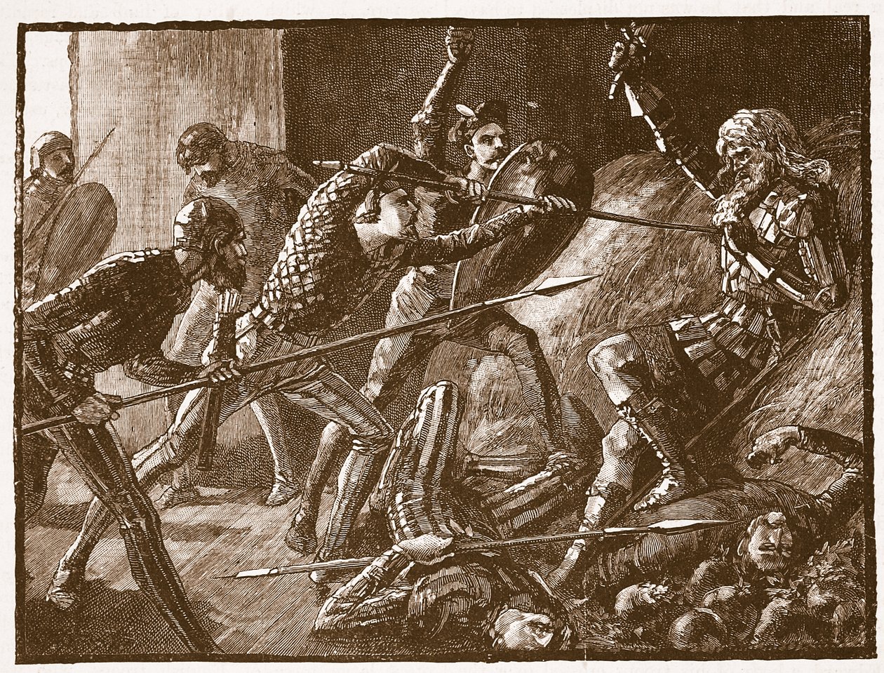 Llewelyns laatste gevecht, illustratie uit Cassells Geïllustreerde Geschiedenis van Engeland door English School