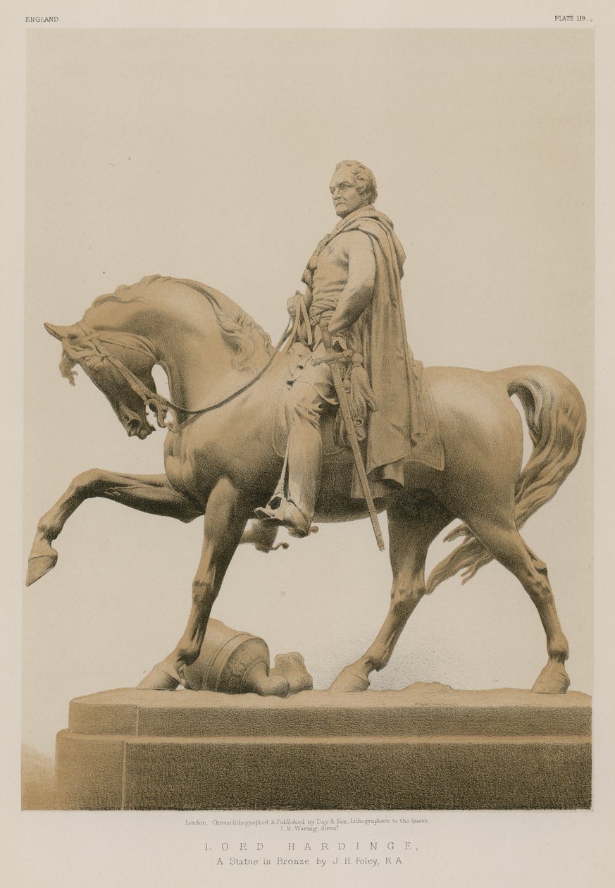 Lord Hardinge, een standbeeld in brons door J H Foley, R A (chromolitho) door English School