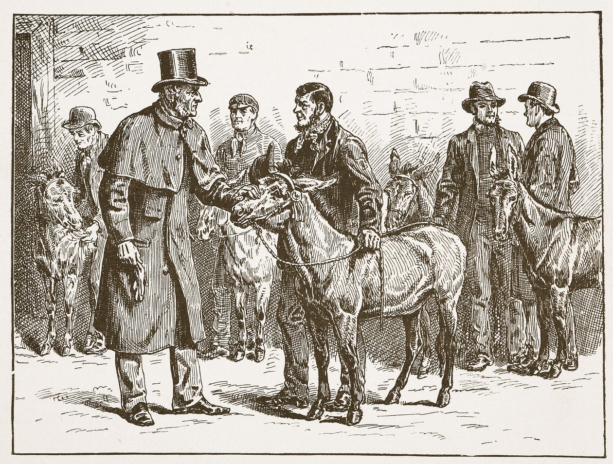 Lord Shaftesbury inspecteert een ezelshow van een straatventer, illustratie uit De Kerk van Engeland: Een Geschiedenis voor het Volk door H.D.M. Spence-Jones door English School