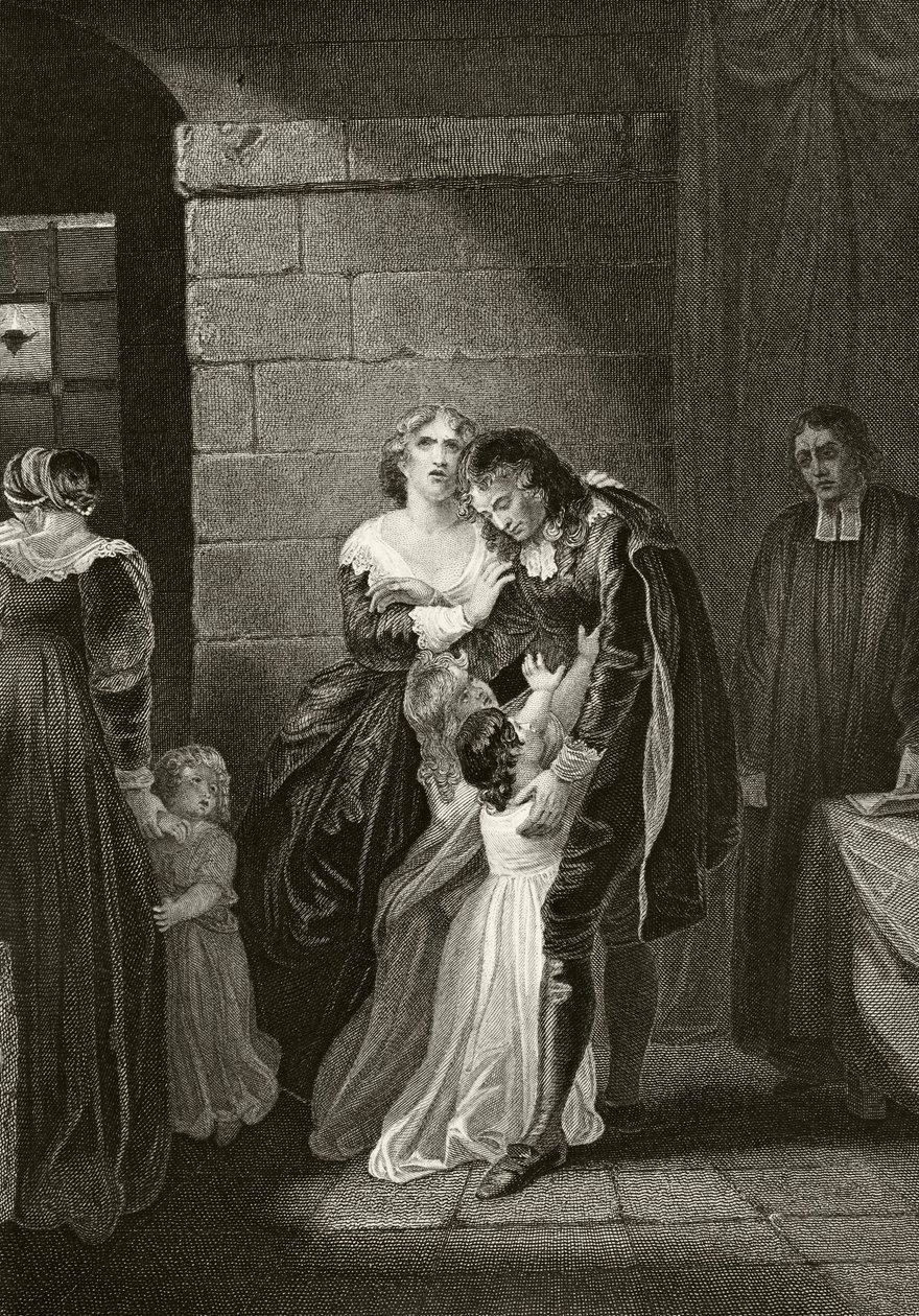 Lord William Russell neemt afscheid van zijn familie voor zijn executie op 21 juli 1683, uit 
