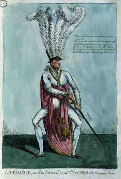 "Lothario, zoals uitgevoerd door Mr Coates in het Haymarket Theatre, 9 december 1811, uitgegeven door William Holland door English School