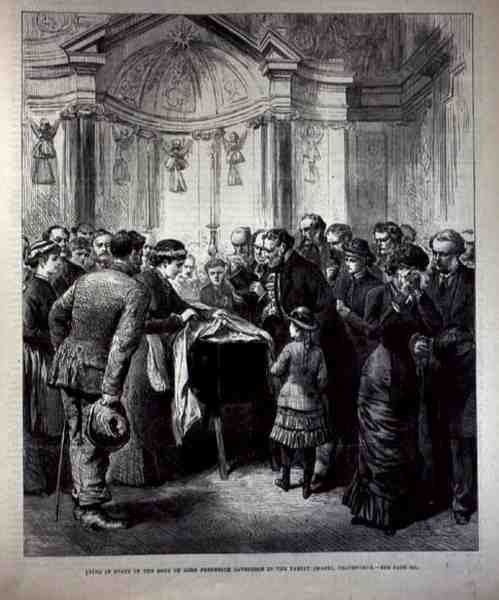 Lijkstaat, het lichaam van Lord Frederick Cavendish (1836-82) in de familiekapel, Chatsworth door English School