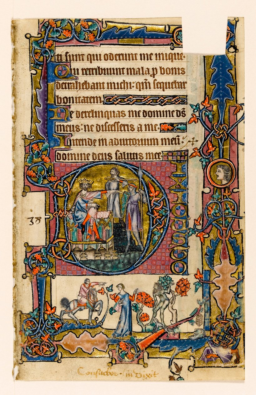 MS 1-2005, fol. 58r: Saul stuurt Doëg om de priesters van Nob te doden, gehistorieerde initiaal uit de Macclesfield Psalter, Gebruik van Sarum, Oost-Anglia, c.1330 door English School