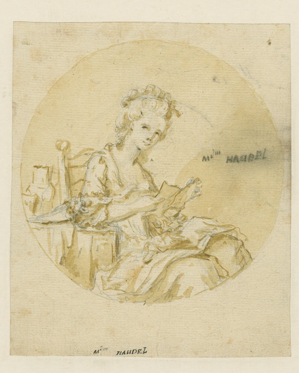 Madame Handel, midden 19e eeuw (pen & inkt en was op papier) door English School