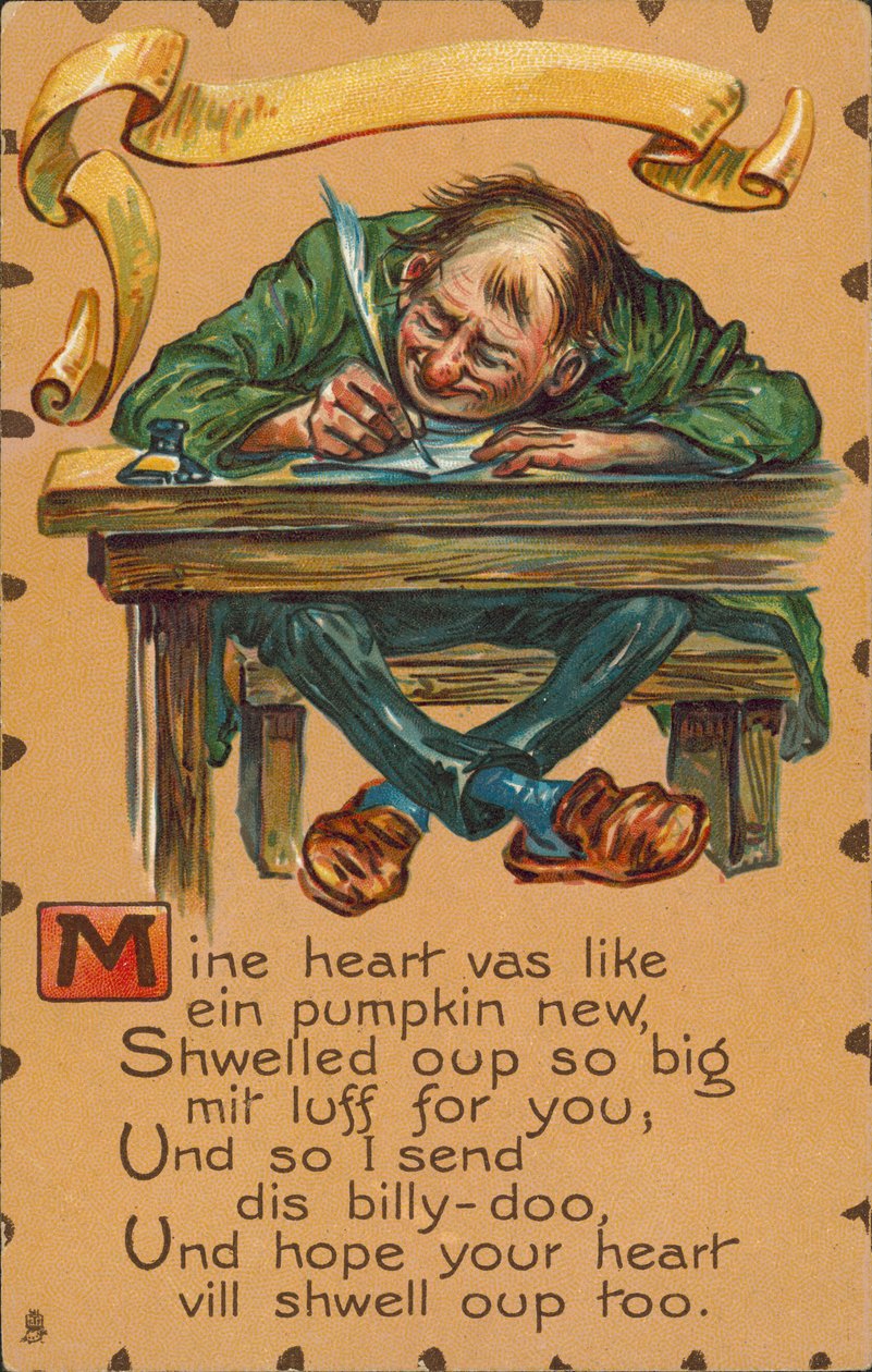Man schrijft een gedicht aan zijn geliefde (kleurenlitho) door English School