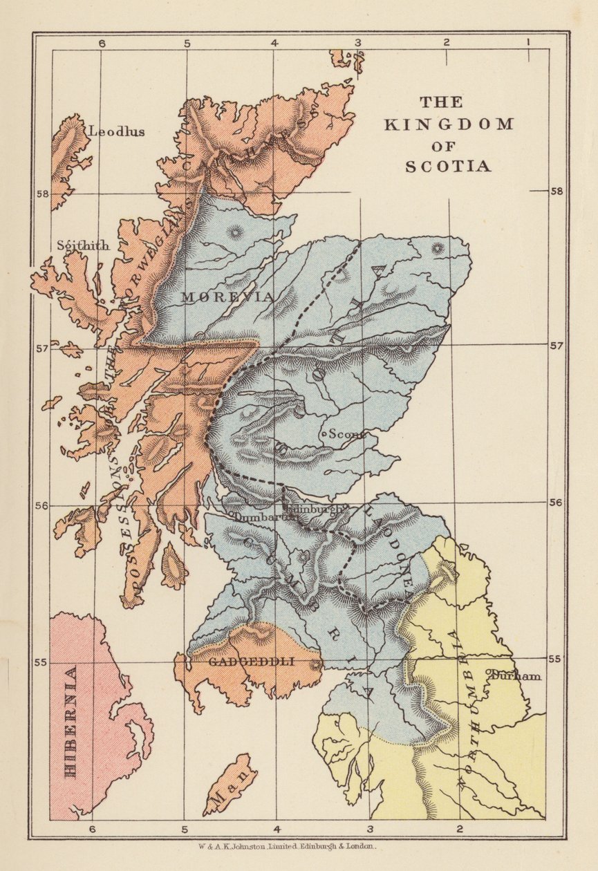 Kaart: Het koninkrijk Scotia (kleurenlitho) door English School