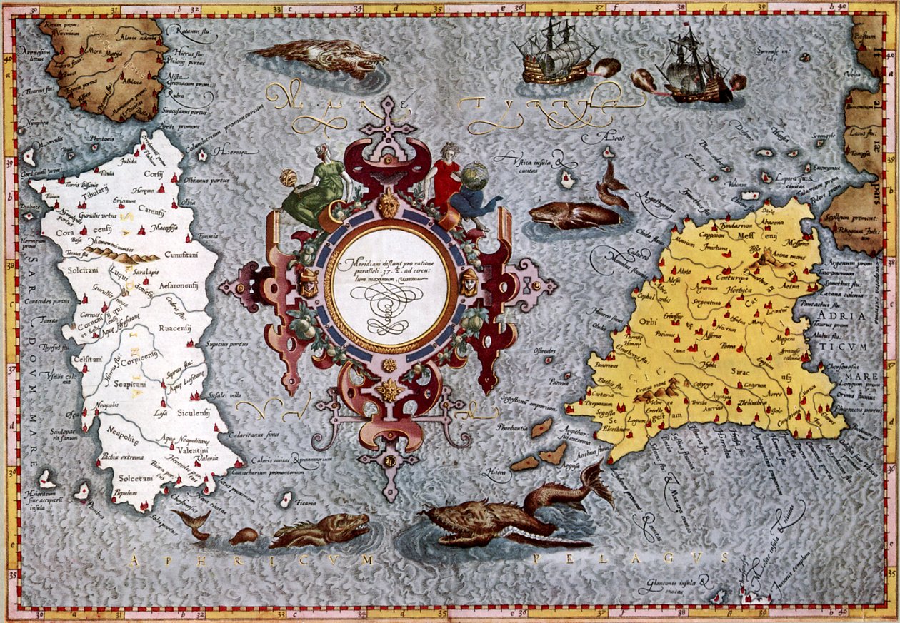 Kaart van Sardinië en Sicilië, 