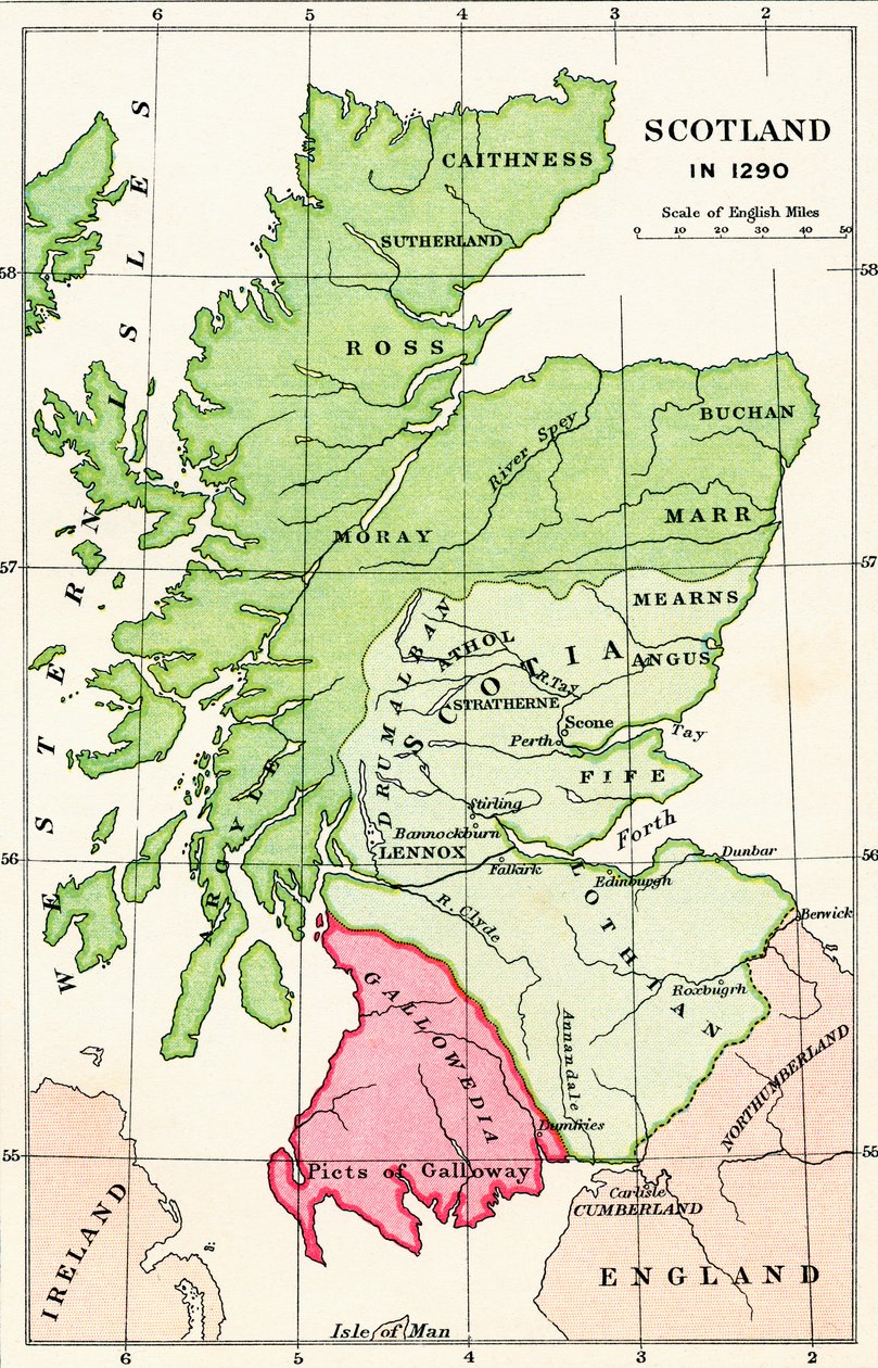 Kaart van Schotland in 1290, uit 