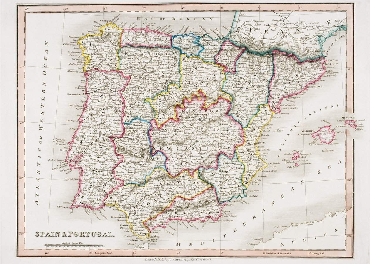 Kaart van Spanje en Portugal, uit 