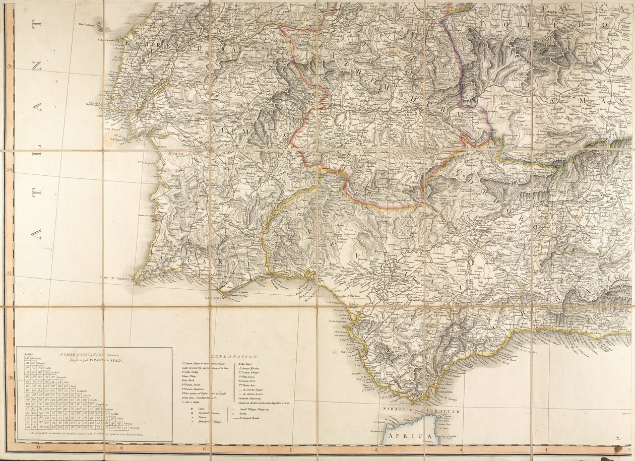 Kaart van Spanje, gezegd te zijn gebruikt door de hertog van Wellington door English School