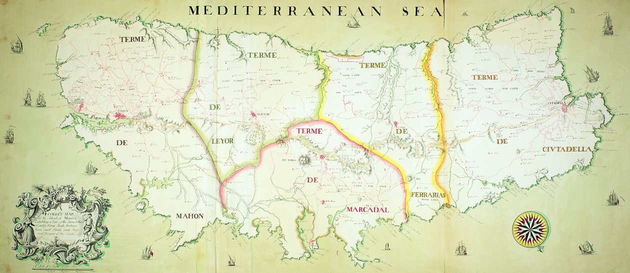 Kaart van het Eiland Minorca, c.1740 door English School