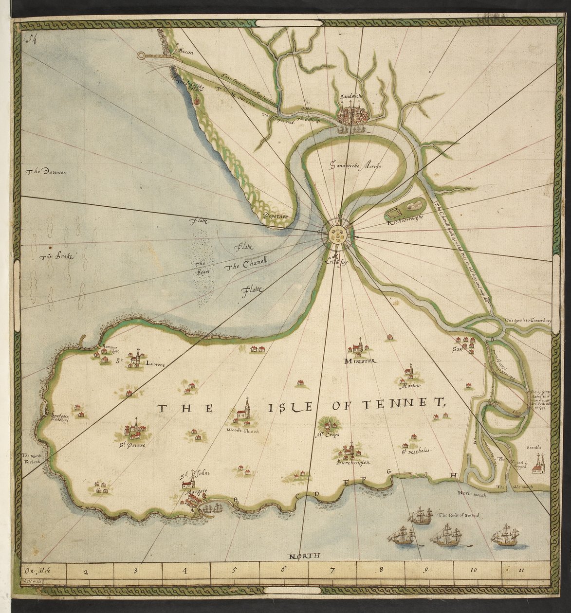 Kaart van het Eiland Thanet en Sandwich Marsh, gebaseerd op een plan van John Rogers, c.1610 door English School