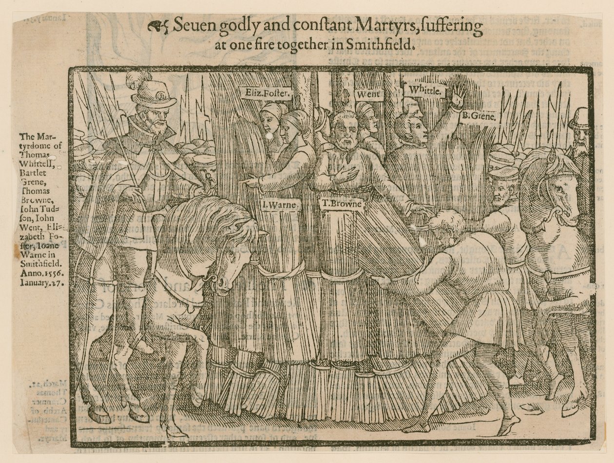 Martelaren verbrand in Smithfield (gravure) door English School