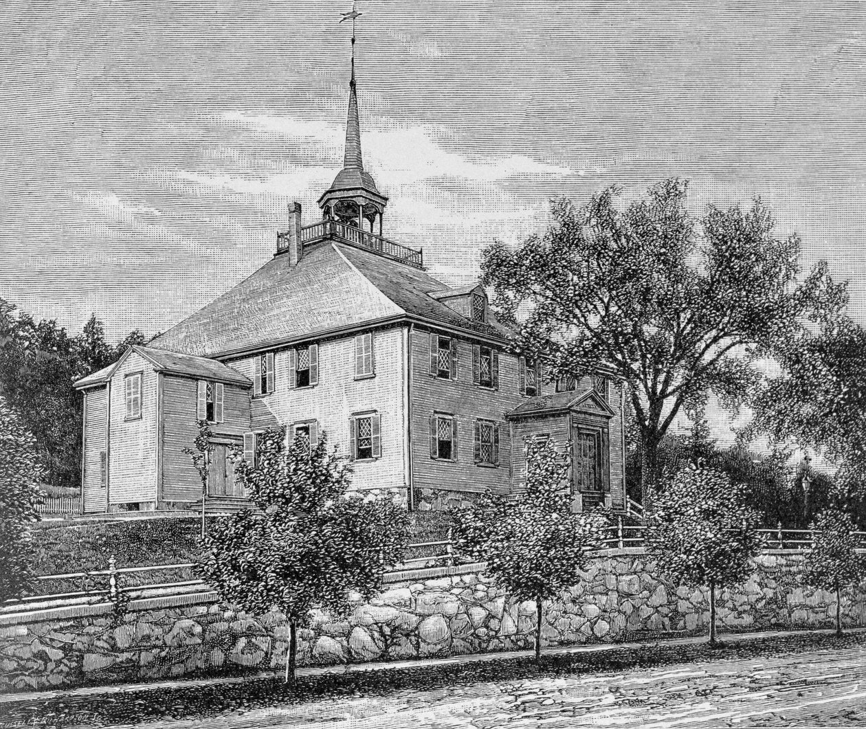 Vergaderhuis in Hingham, illustratie uit Volume III van 