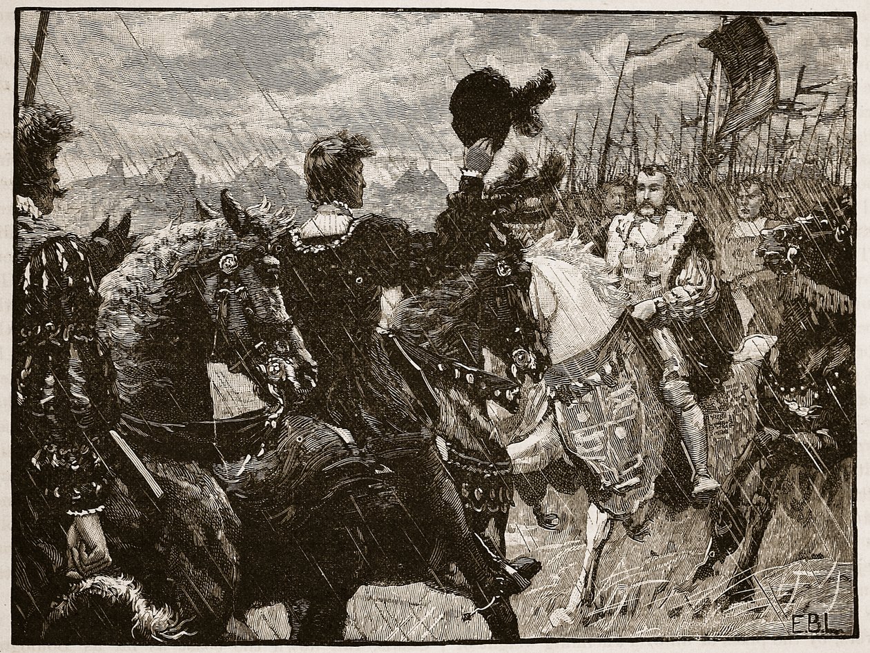 Ontmoeting van Hendrik en keizer Maximiliaan, illustratie uit Cassells Geïllustreerde Geschiedenis van Engeland door English School