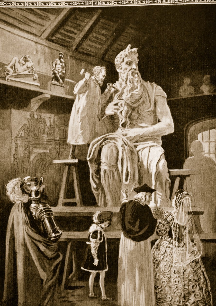 Michelangelo creëert het kolossale standbeeld van Mozes door English School