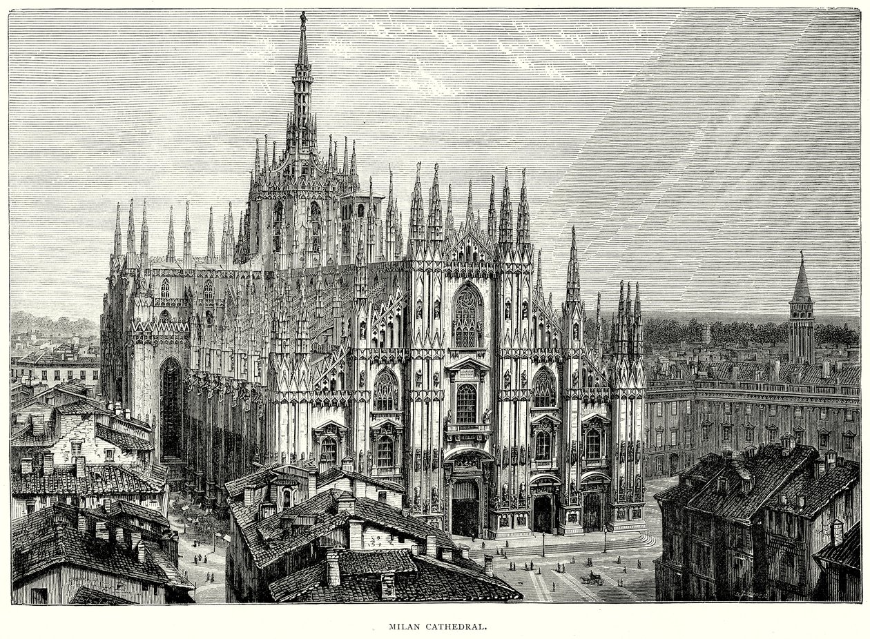 Kathedraal van Milaan (gravure) door English School