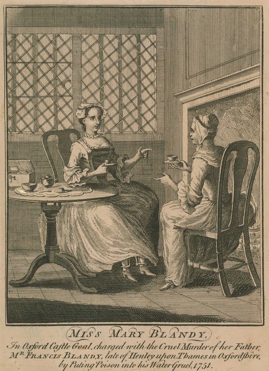 Juffrouw Mary Blandy, beschuldigd van de wrede moord op haar vader, de heer Francis Blandy (gravure) door English School