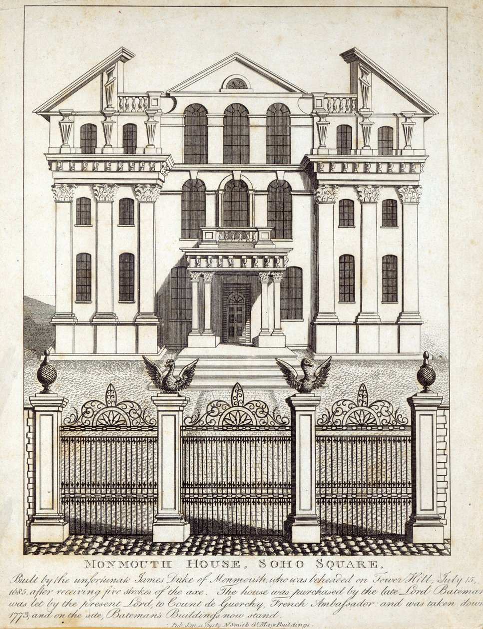 Monmouth House, Soho Square, uitgegeven door N. Smith, Gt Mays Buildings, 11 januari 1791 door English School