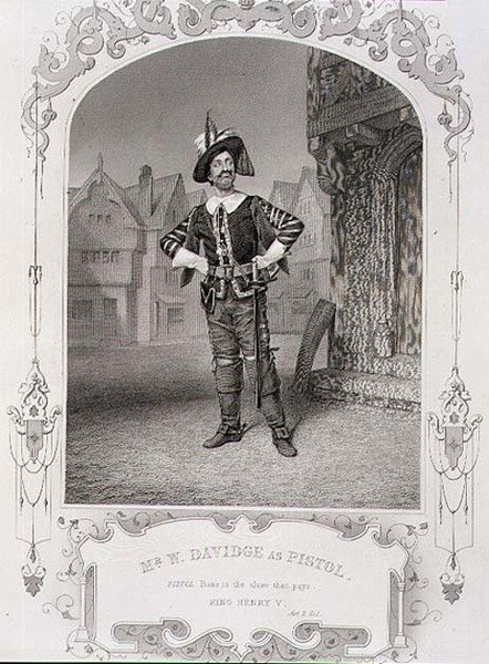 De heer W. Davidge als Pistol, Act II Scene 1 van 