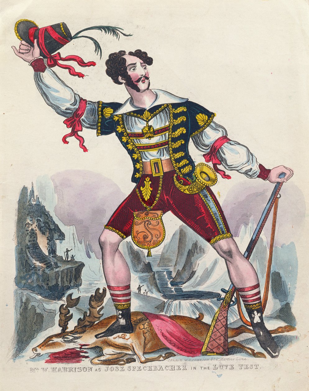 Mr W. Harrison als Jose Speckbacher in The Love Test, ca. 1840 door English School