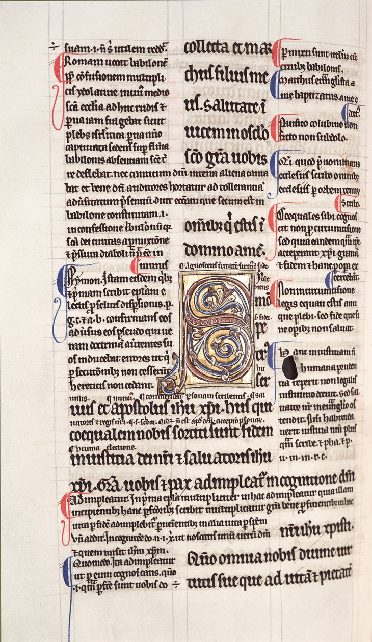 Ms.27, f.109v: Pagina uit een geannoteerde kopie van het Nieuwe Testament door English School
