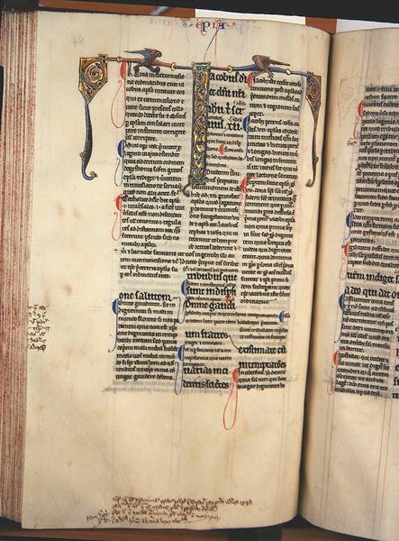 Ms.27, f.84v: Pagina uit een geannoteerde kopie van het Nieuwe Testament door English School