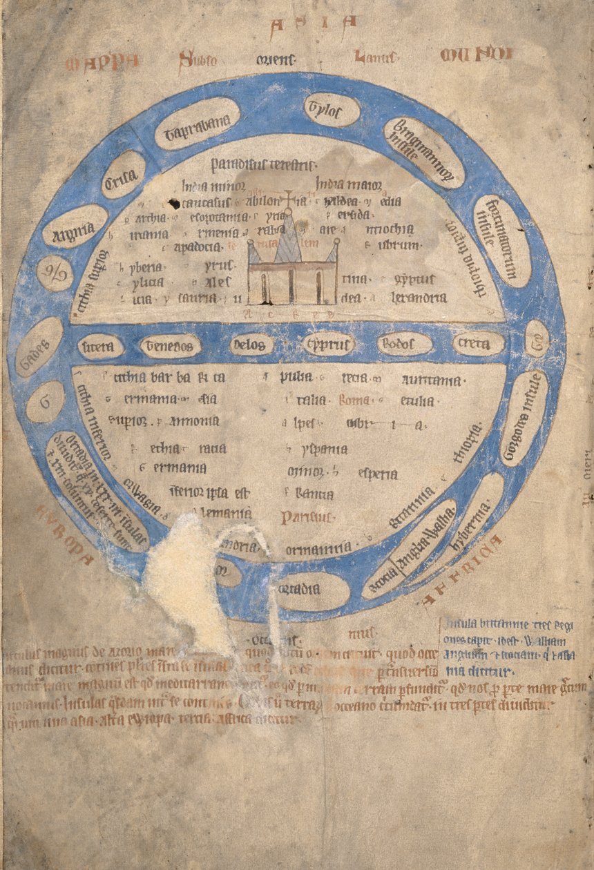 Mappa Mundi, uit een Bestiarium, c.1200-30 door English School