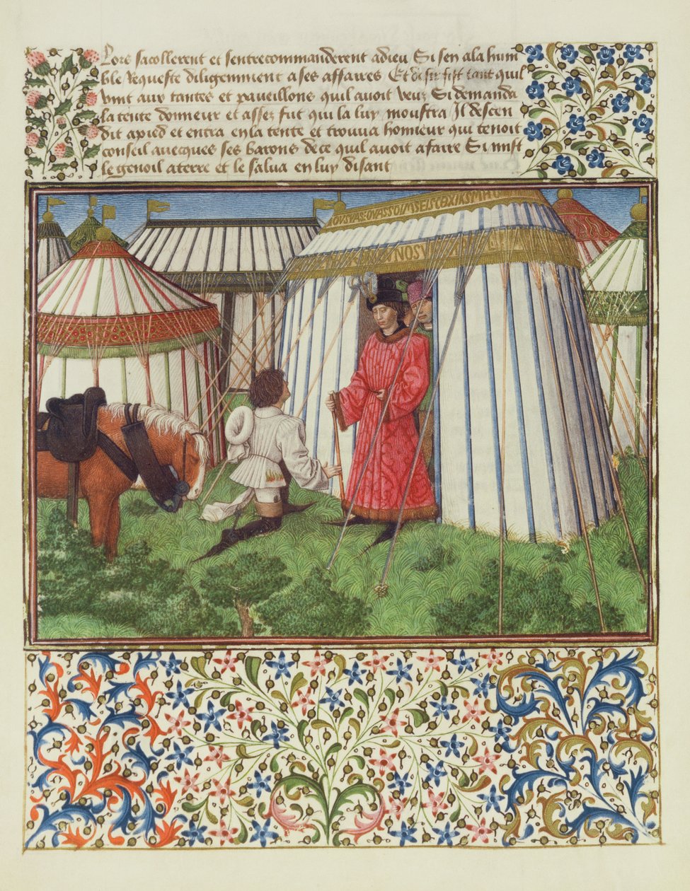 Ms. 2597 Verlangen knielt voor Eer en smeekt om de hulp van Hart, facsimile editie van Livre du Coeur d